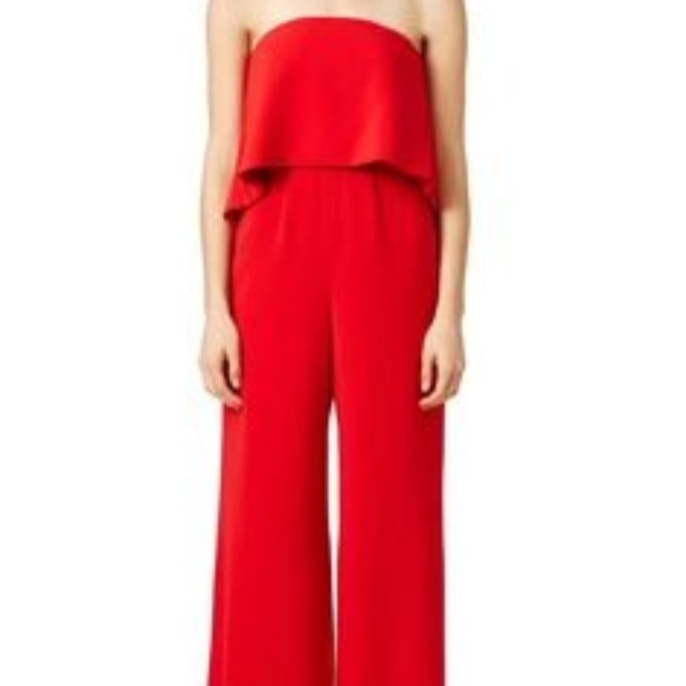 Jay Godfrey Red Retro Ruffle Jumpsuit